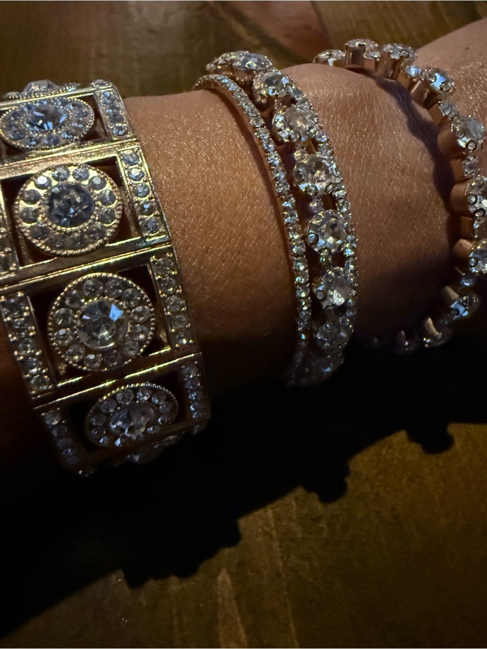 Rhinestone Statement Bracelet Trio Crystal Glam Stack - Picture 3 of 10